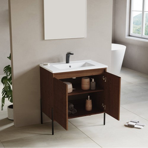 002 Series Walnut Wood Bathroom Vanity 5