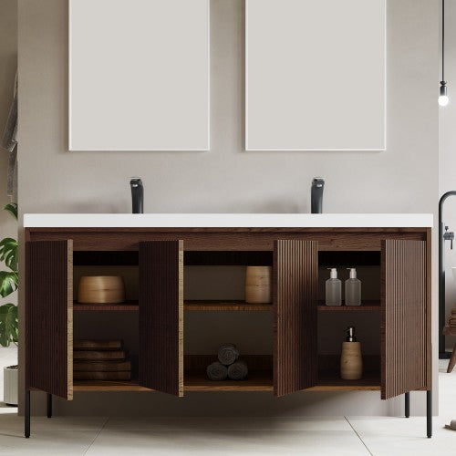 002 Series Walnut Wood Bathroom Vanity 6
