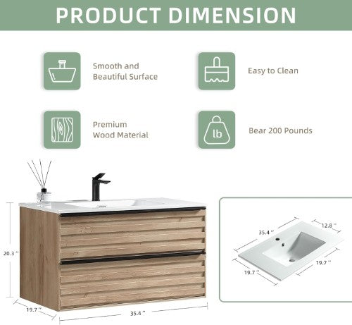 003 Series Oak Medium Density Fiber Board (MDF) Bathroom Vanity 5