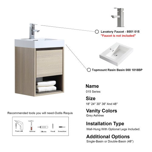 015 Series Grey Ashtree Wood Bathroom Vanity 3