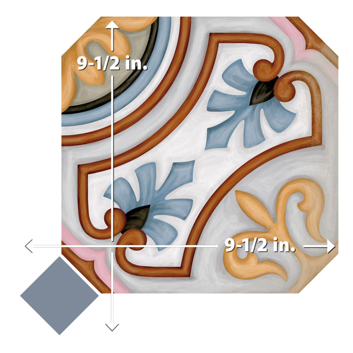 Vaudeville Porcelain Octagon Deco Diglas with Taco Azzuro Tile Matte 9