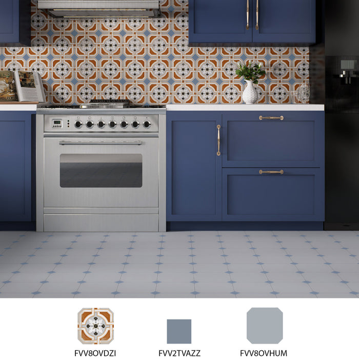 Vaudeville Porcelain Octagon Deco Zimer with Taco Azzuro Tile Matte 6