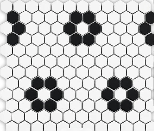 Flower Porcelain White & Black Mosaic Matte 1