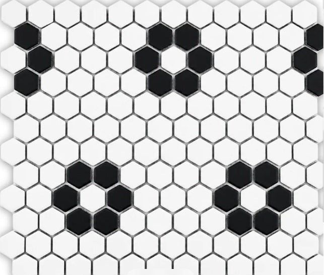 Flower Porcelain White & Black Mosaic Matte 1