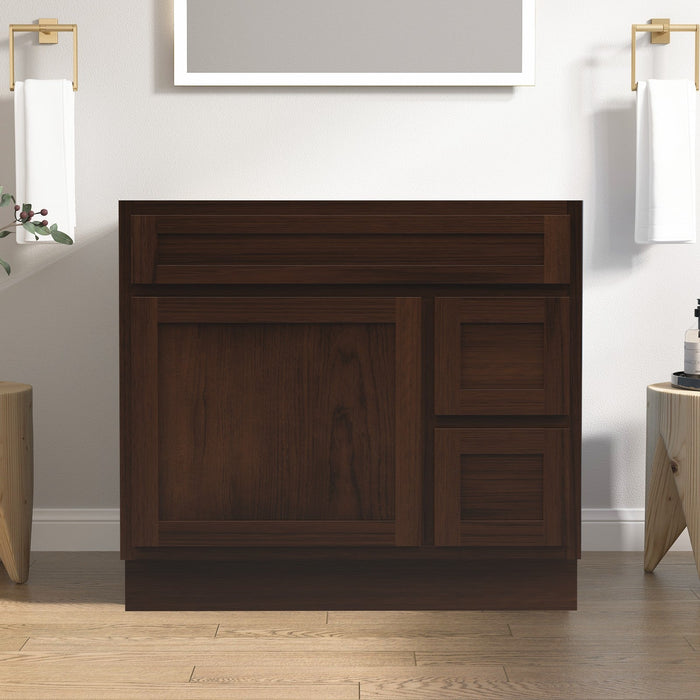 CVD Brown Solid Wood Right Drawer Bathroom Cabinet - 36" x 32.5" 1