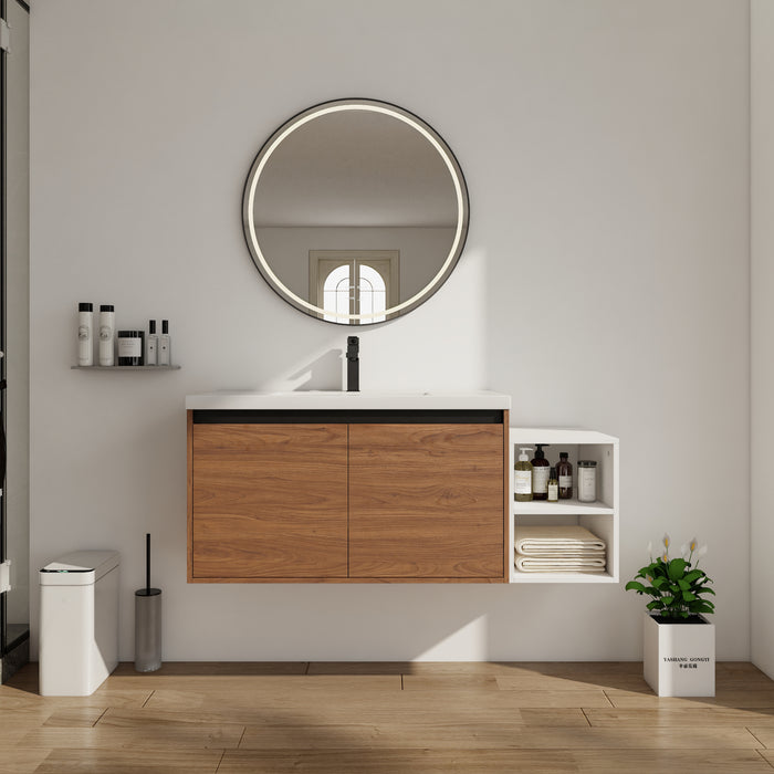 Engineered Wood Brown Ebony & Glossy White Bathroom Vanity Brown Ebony & Glossy White 1