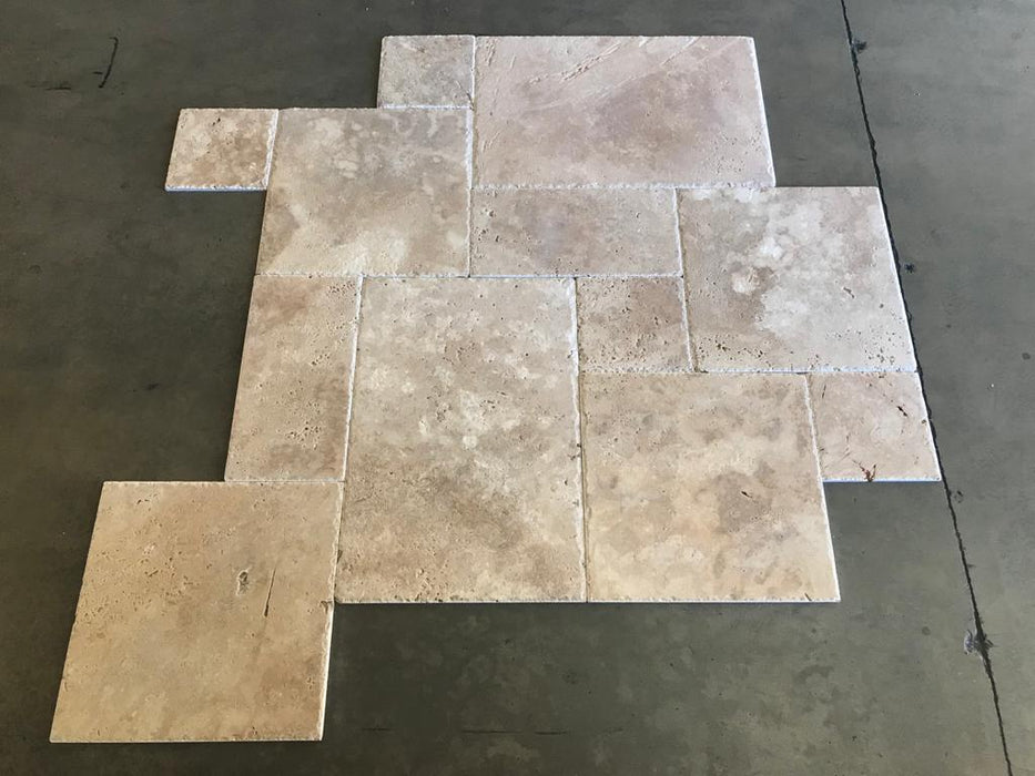 Noche Cross Cut Chiseled & Brushed Travertine Versailles Pattern 2