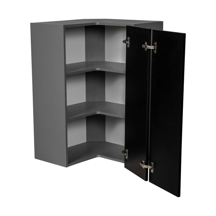 Wallkitchens Wood Black Matte Diagonal Corner Wall Cabinet Black Matte 2