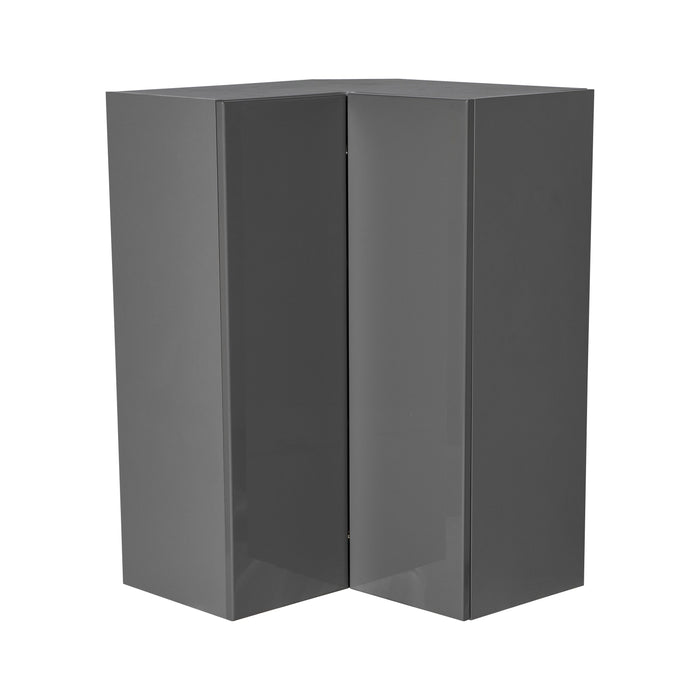 Wallkitchens Wood Grey Glossy Diagonal Corner Wall Cabinet Grey Glossy 1