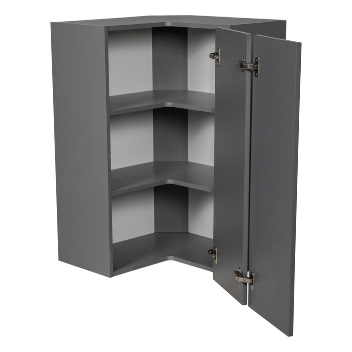 Wallkitchens Wood Grey Glossy Diagonal Corner Wall Cabinet Grey Glossy 2