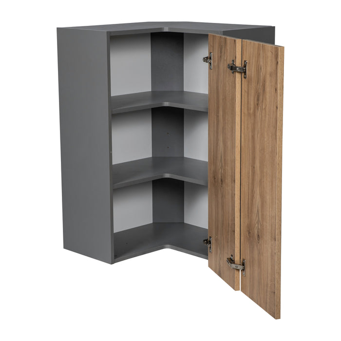 Wallkitchens Wood Natural Teak  Diagonal Corner Wall Cabinet Natural Teak 2