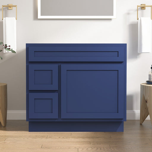 CVD Blue Solid Wood Left Drawer Bathroom Cabinet - 36" x 32.5" 1