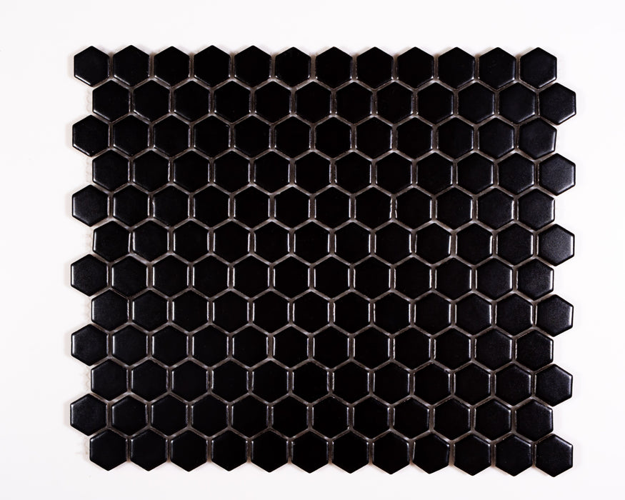 1x1 Black Hexagon Porcelain Mosaic Black Tile Matte 1
