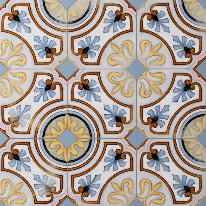 Vaudeville Porcelain Octagon Deco Diglas with Taco Azzuro Tile Matte 1