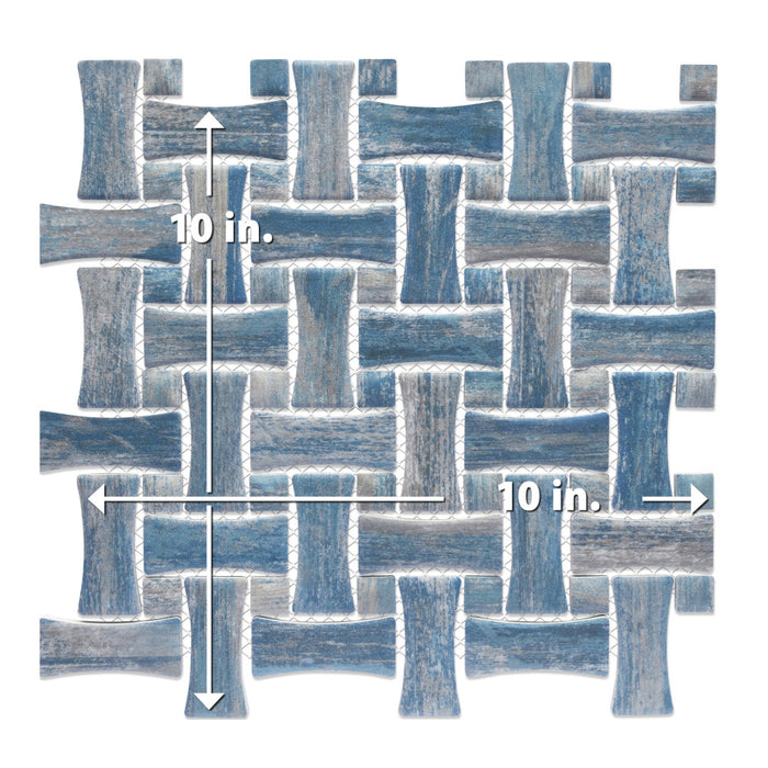 Cassis Porcelain Dog Bone Basketweave Blue w/ Blue Dot Mosaic Satin 6
