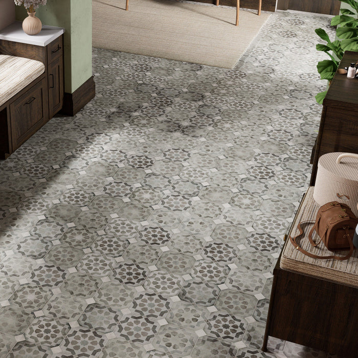 Laverton Porcelain Octagon Deco Sombra with Taco Gris Tile Matte 6