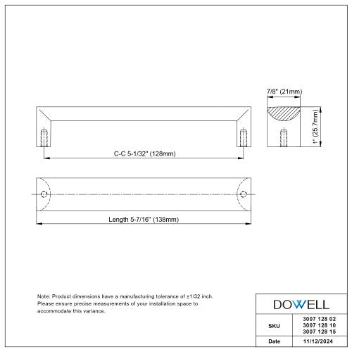 3007 Series Brushed Brass Metal Cabinet Pull 8