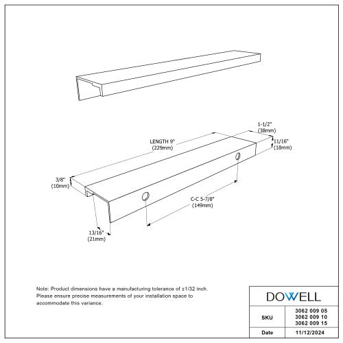 3062 Series Brushed Satin Metal Cabinet Pull 7