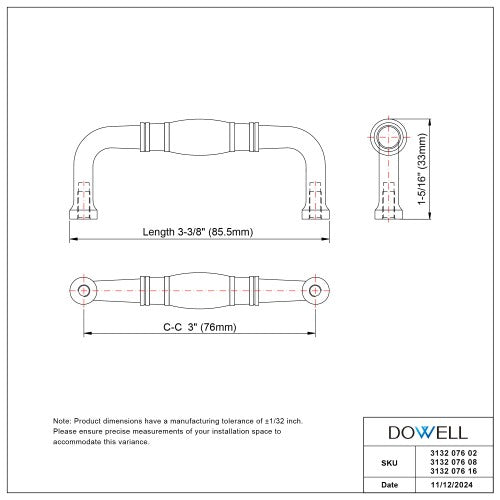 3132 Series Brushed Black Nickel Metal Cabinet Pull 6