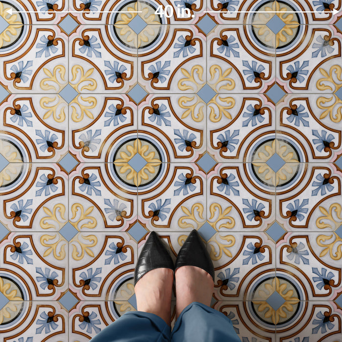 Vaudeville Porcelain Octagon Deco Diglas with Taco Azzuro Tile Matte 8