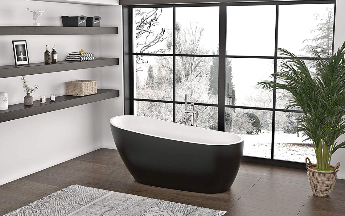 White / Matte Black Acrylic Bathtub