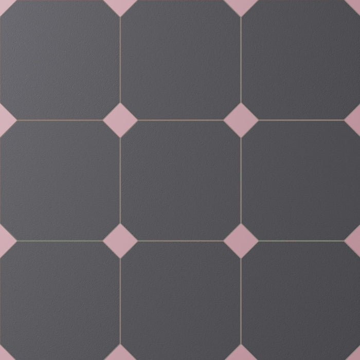 Vaudeville Porcelain Octagon Antracita with Taco Pink Tile Matte 1