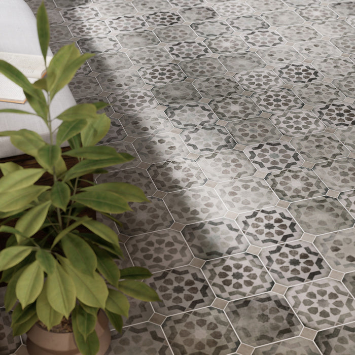 Laverton Porcelain Octagon Deco Sombra with Grafito Tile Matte 6