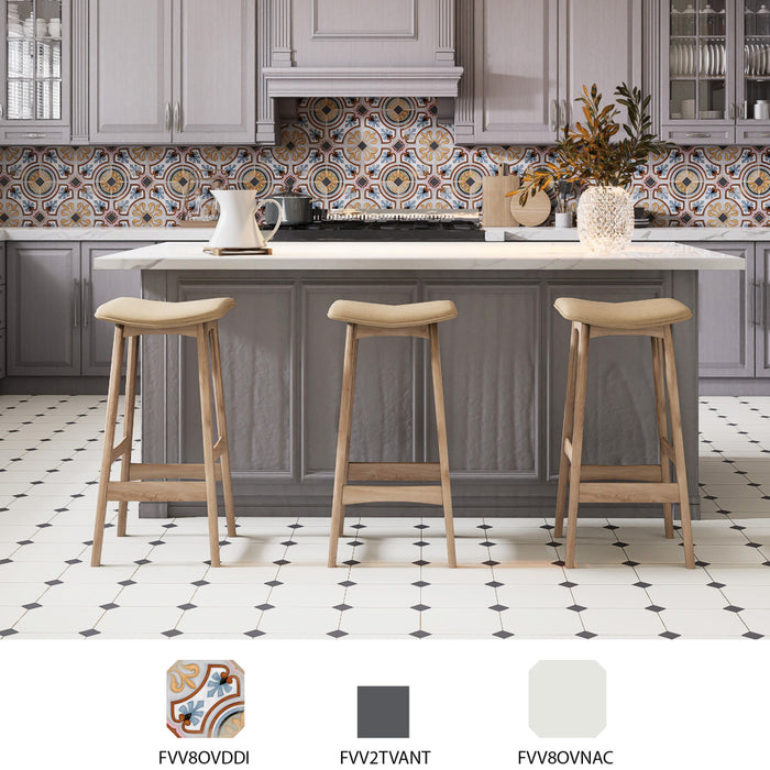Vaudeville Porcelain Octagon Nacar with Taco Antracita Tile Matte 5