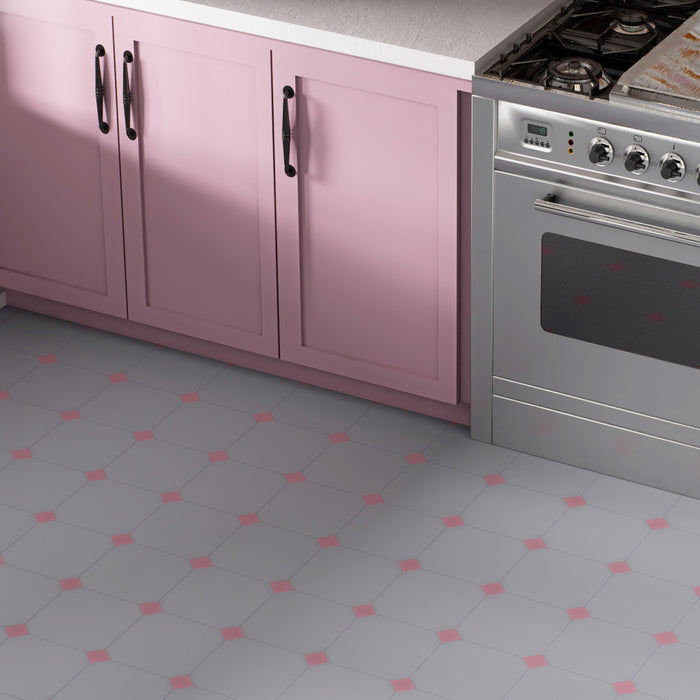 Vaudeville Porcelain Octagon Humo with Taco Pink Tile Matte 2