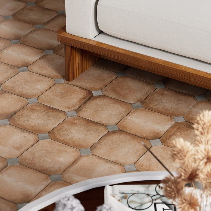 Laverton Porcelain Octagon Natural with Taco Grafito Tile Matte 6