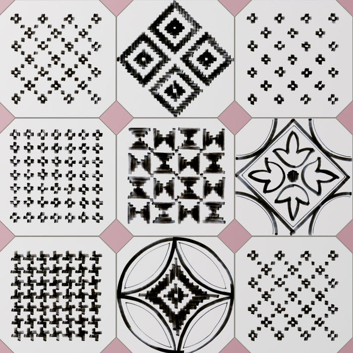 Vaudeville Porcelain Octagon Deco Sombra with Taco Pink Tile Matte 1