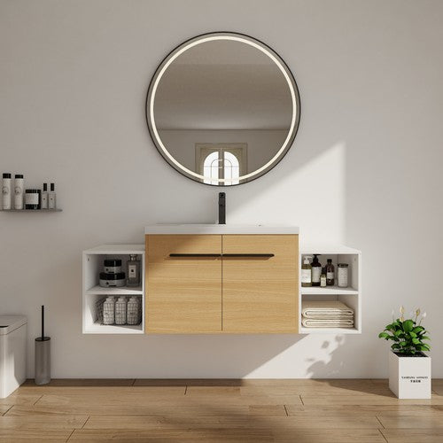 Engineered Wood Glossy White & Oak Bathroom Vanity Glossy White & Oak 1
