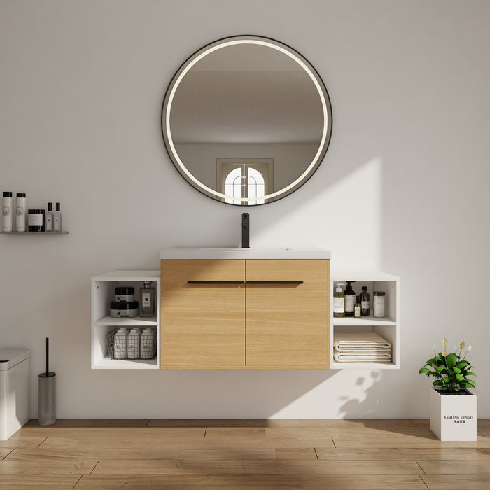 Engineered Wood Glossy White & Oak Bathroom Vanity Glossy White & Oak 1