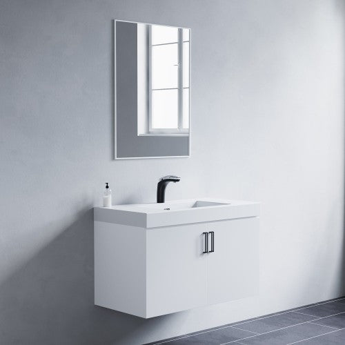 Matt White Aluminum & Glass Bathroom Mirror 3