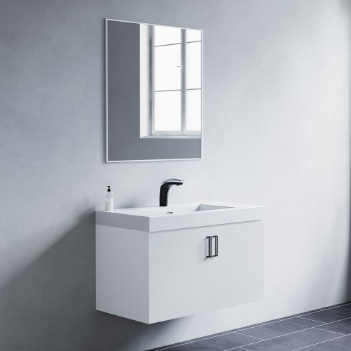Matt White Aluminum & Glass Bathroom Mirror 3
