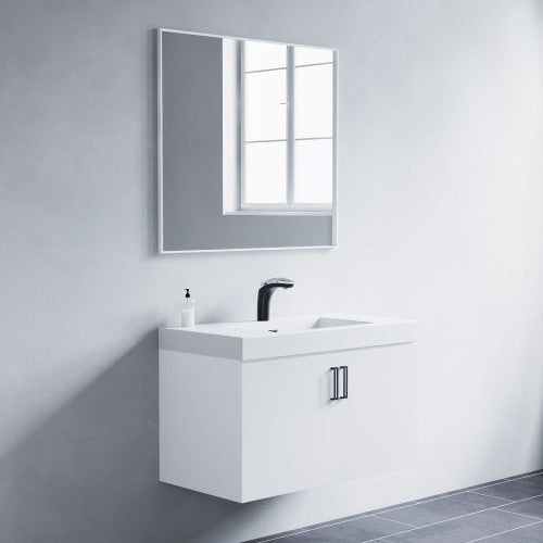 Matt White Aluminum & Glass Bathroom Mirror 3
