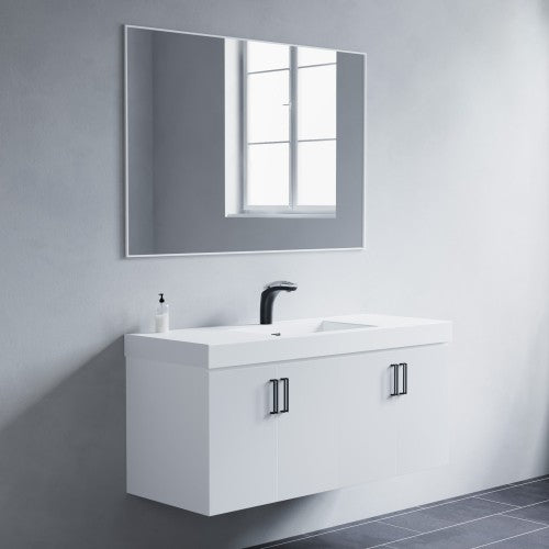 Matt White Aluminum & Glass Bathroom Mirror 3
