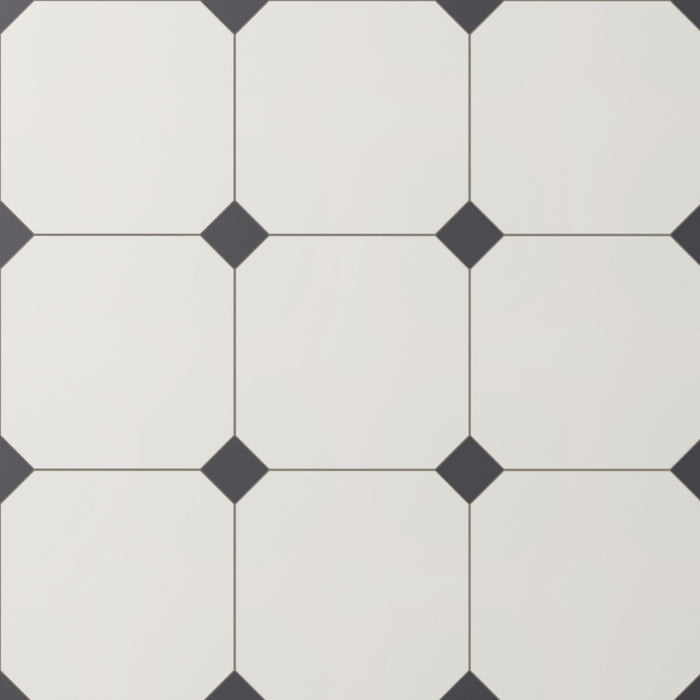 Vaudeville Porcelain Octagon Nacar with Taco Antracita Tile Matte 1