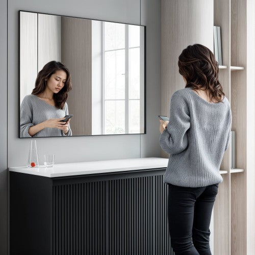 Black Aluminum & Glass Bathroom Mirror 7