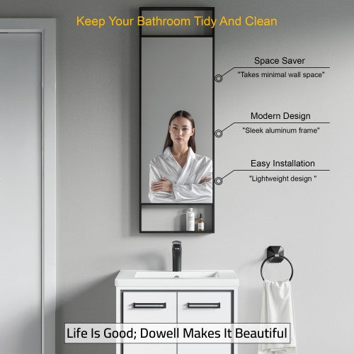 Black Aluminum & Glass Bathroom Mirror 2
