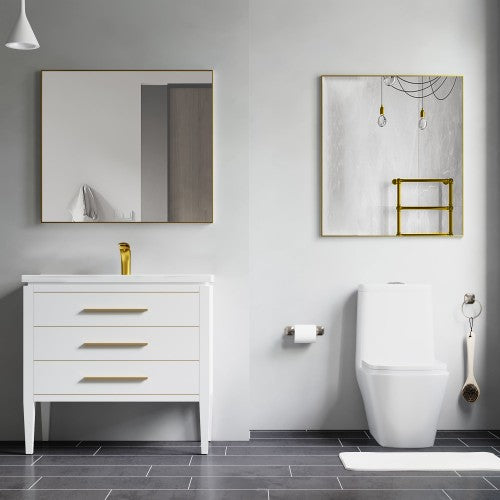 Brushed Brass Aluminum & Glass Bathroom Mirror 4