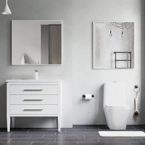 Matt White Aluminum & Glass Bathroom Mirror 4