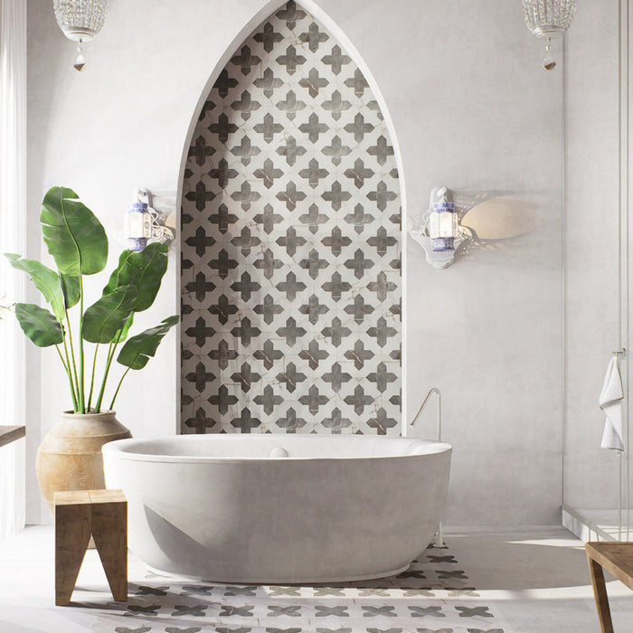 Istanbul Porcelain Templar Shield Day with Night Cross Tile Mixed 6