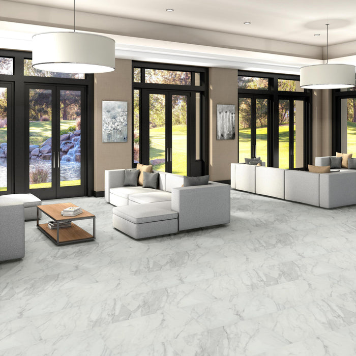 Obelisk LL Carrara White Flexible Resilient Luxury Vinyl Plank Flooring - ExoGuard+