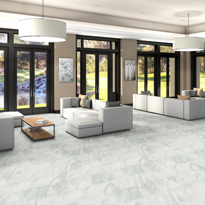 Obelisk Glue DN Carrara White Flexible Resilient Luxury Vinyl Plank Flooring - ExoGuard+