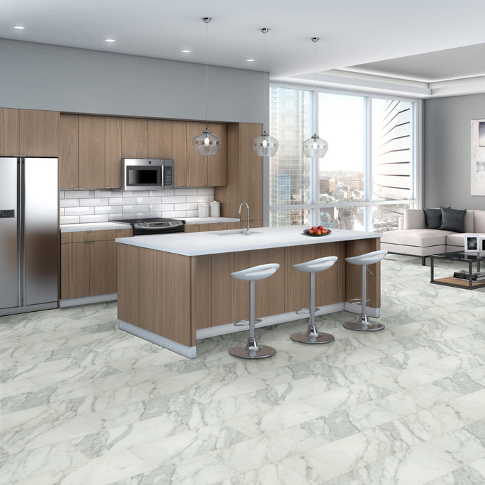 Obelisk SPC Carrara White Flexible Resilient Luxury Vinyl Plank Flooring - ExoGuard+