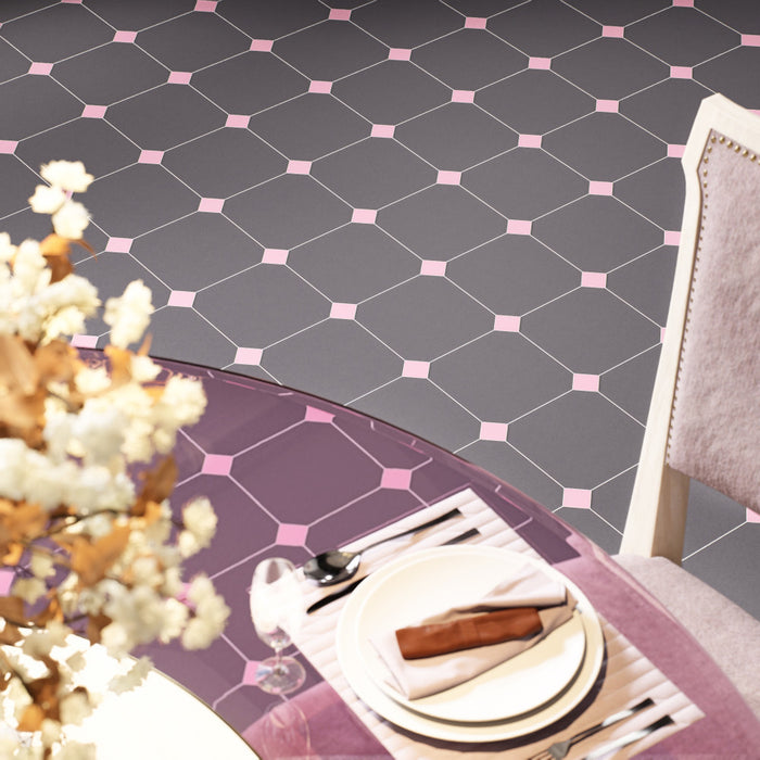 Vaudeville Porcelain Octagon Antracita with Taco Pink Tile Matte 5