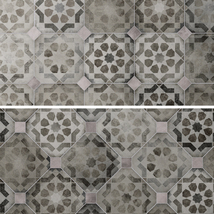 Laverton Porcelain Octagon Deco Sombra with Taco Gris Tile Matte 7