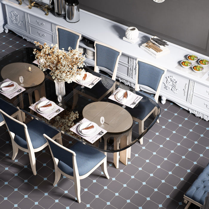 Vaudeville Porcelain Octagon Antracita with Taco Azzuro Tile Matte 5