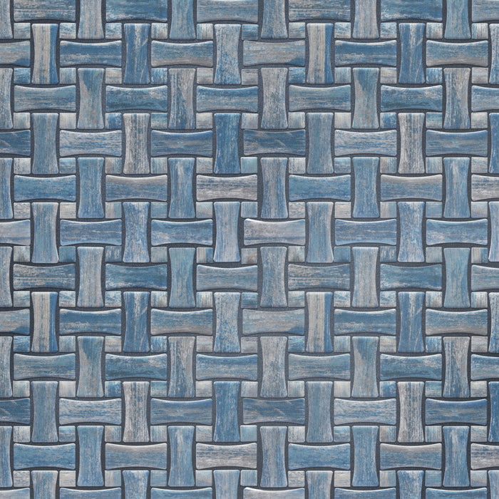 Cassis Porcelain Dog Bone Basketweave Blue w/ Blue Dot Mosaic Satin 1